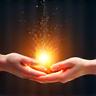 Two hands passing a glowing baton, symbolizing change.